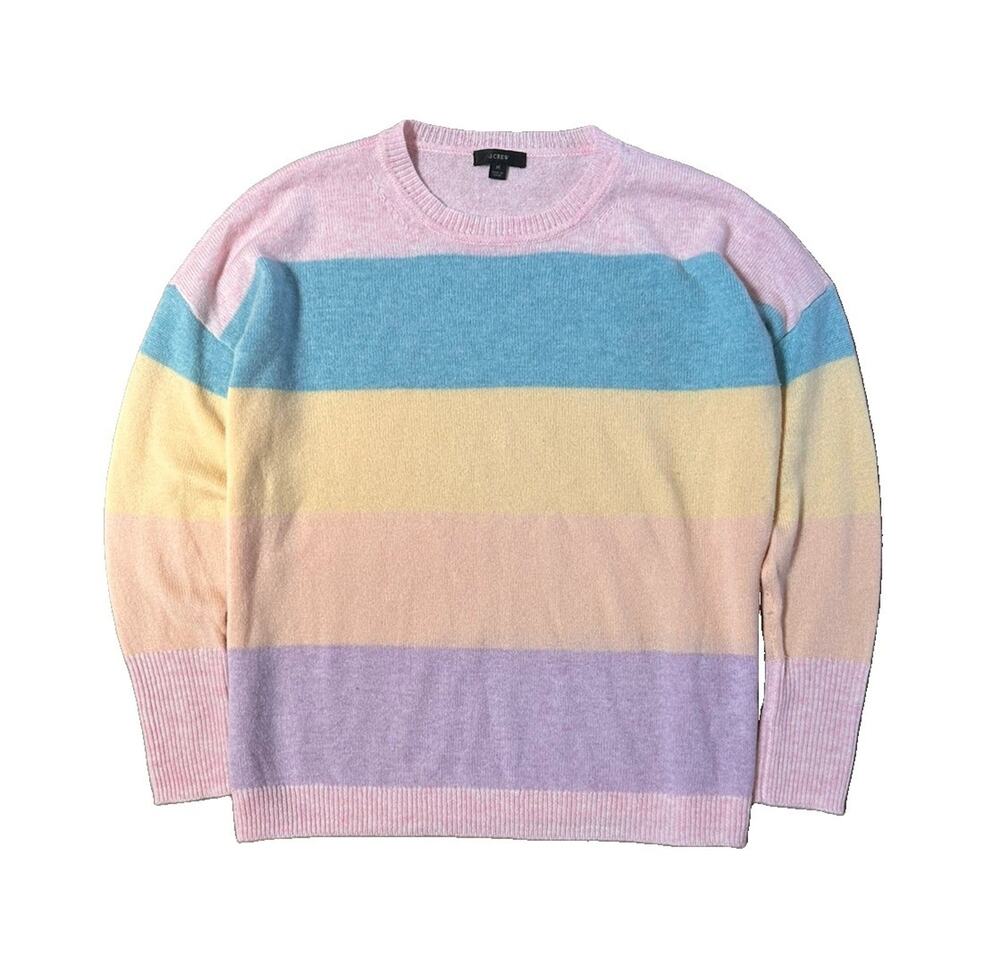 J. Crew Crewneck Sweater Wool Cashmere Blend Pastel Colorblock Striped Size M